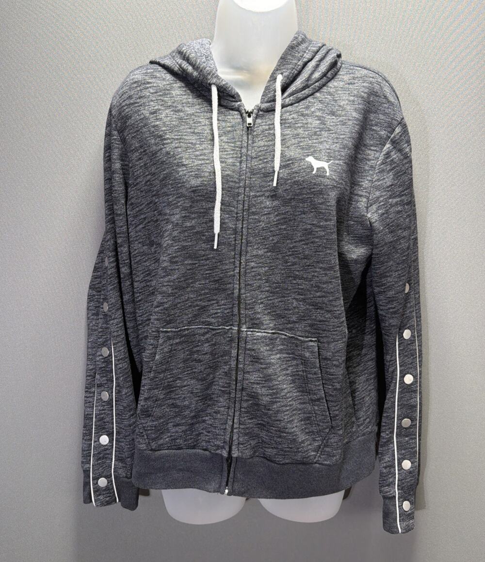 Victoria’s Secret PINK Snap Sleeve Full Zip Soft Fleece Hoodie Medium